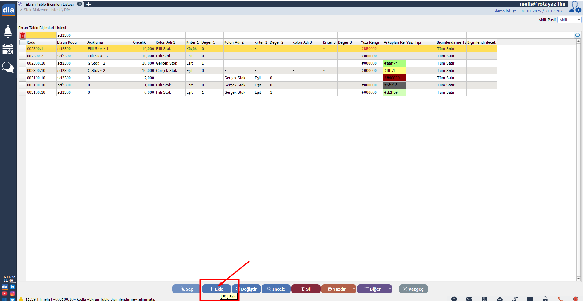 tablo biçimlendirme listesinde yeni kural ekleme butonu