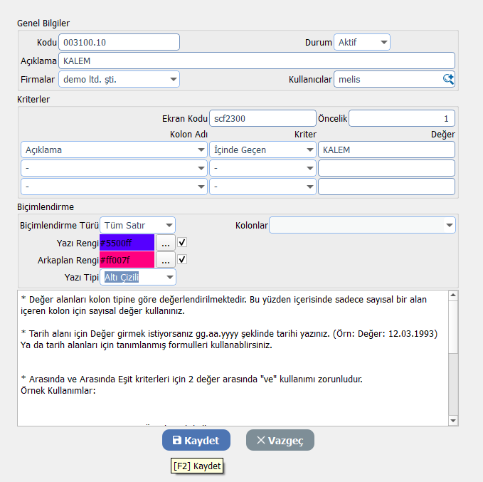 dia tablo biçimlendirme ekranında yazı rengi ve arka plan rengi ayarlarının yapılması