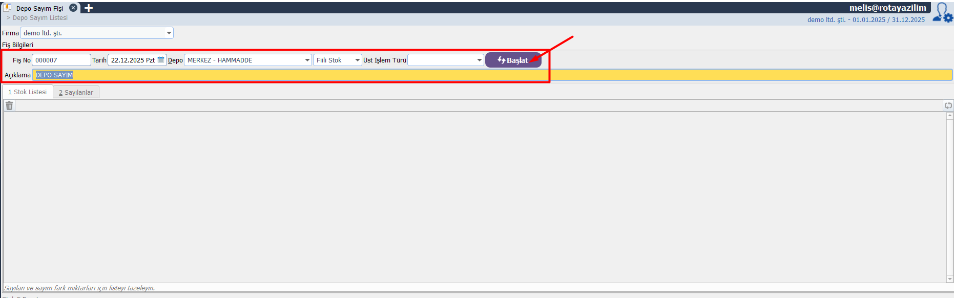 Gerekli alanların girilmesi