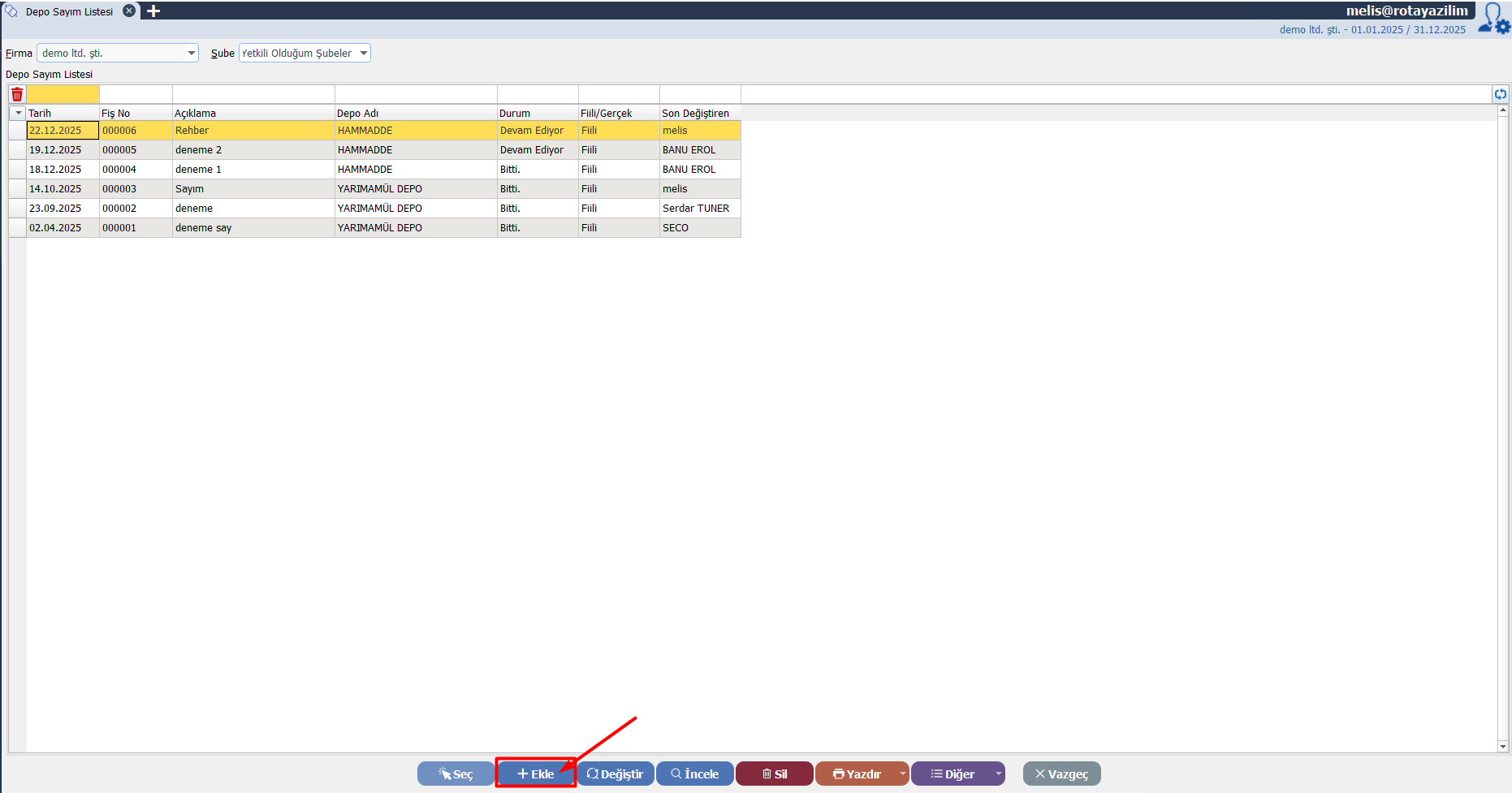 Dia depo sayımı listesi