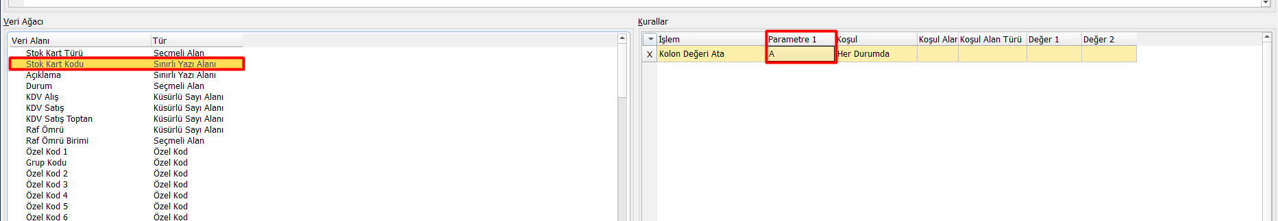stok kartı aktarma için exceldeki stok bilgileri girilir.